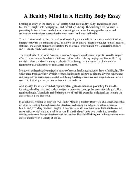 Which is More Important a Healthy Body Or a Healthy Mind Essay